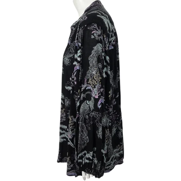 Free People Metallic Blooms Peacock Blouse Button Down Womens Medium Black - Picture 8 of 16